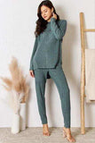 Basic Bae Full Size Ribbed Round Neck High-Low Slit Top and Pants Set - Trendsi - Flyclothing LLC