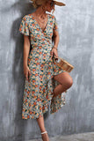 Floral Surplice Neck Tied Midi Dress - Trendsi - Flyclothing LLC