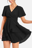 Surplice Neck Flutter Sleeve Dress - Trendsi - Flyclothing LLC