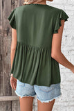Buttoned Tie Neck Flutter Sleeve Babydoll Top - Trendsi - Flyclothing LLC