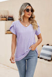 Eyelet Petal Sleeve V-Neck Knit Top - Trendsi - Flyclothing LLC