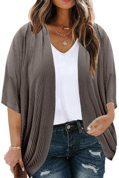 Plus Size Ribbed Cocoon Cover Up - Trendsi - Flyclothing LLC