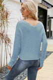 Waffle-Knit Drawstring Detail V-Neck Sweater - Trendsi - Flyclothing LLC