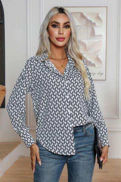 Printed Buttoned Long Sleeve Shirt - Trendsi - Flyclothing LLC