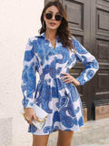 Paisley Print Johnny Collar Smocked Dress - Trendsi - Flyclothing LLC