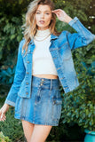 Veveret Button Up Raw Hem Denim Jacket - Trendsi - Flyclothing LLC