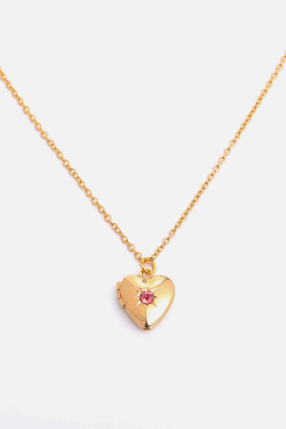 Zircon Heart Shape 14K Gold-Plated Pendant Necklace - Trendsi - Flyclothing LLC