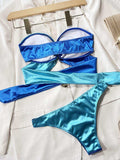 Two-Tone Ring Detail Tied Bikini Set - Trendsi - Flyclothing LLC