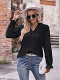 Eyelet V-Neck Flounce Sleeve Blouse - Trendsi - Flyclothing LLC