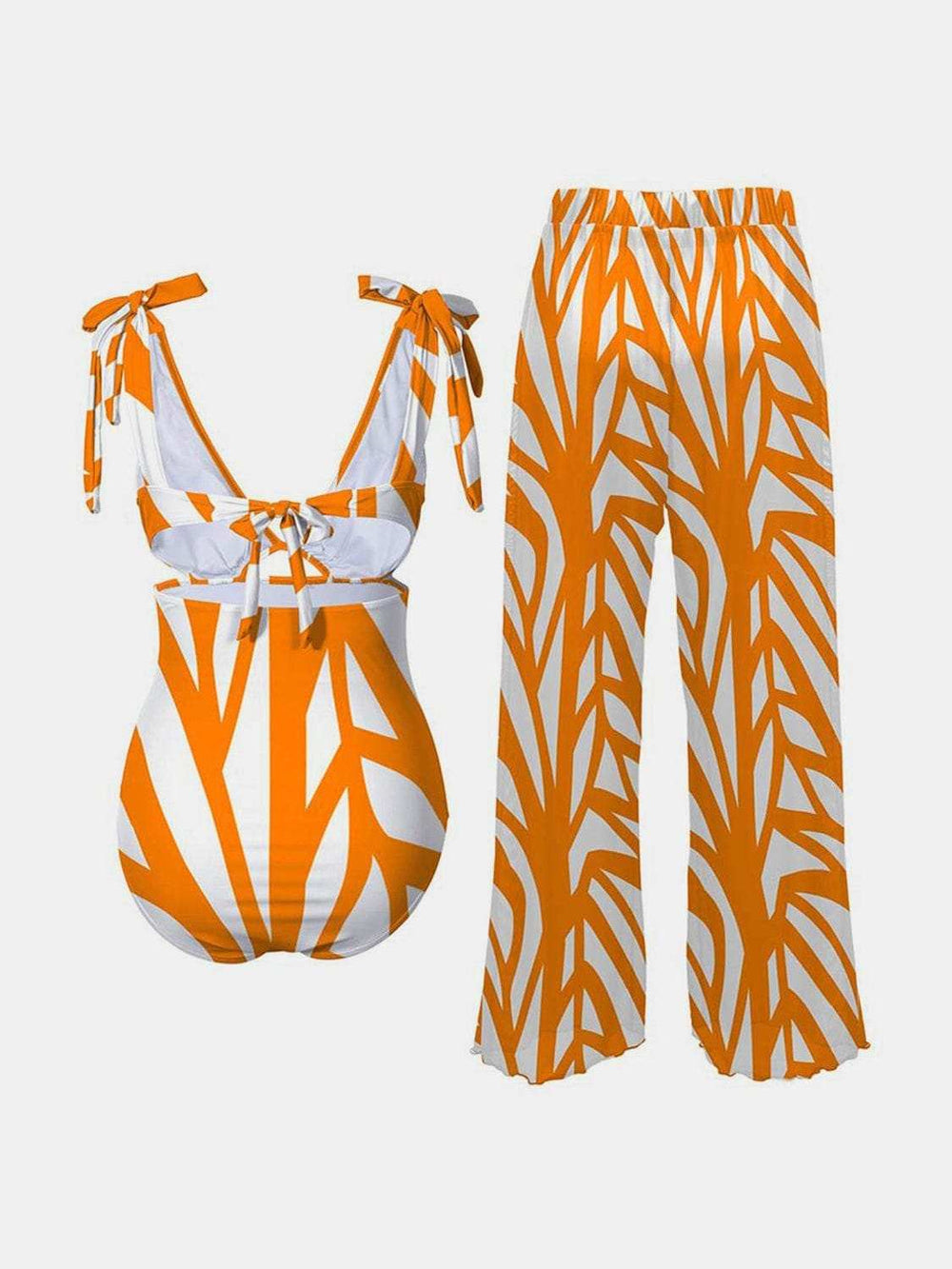 Printed Tie Shoulder Swimwear and Pants Swim Set - Trendsi - Flyclothing LLC
