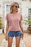 Full Size Round Neck Eyelet Short Sleeve Top - Trendsi - Flyclothing LLC