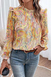 Printed Frill Flounce Sleeve Shirt - Trendsi - Flyclothing LLC