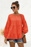 Round Neck Bubble Sleeve Tiered Blouse - Trendsi - Flyclothing LLC