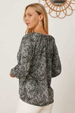 Printed Tie Neck Lantern Sleeve Blouse - Trendsi - Flyclothing LLC