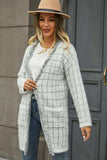 Plaid Fringe Trim Open Front Longline Cardigan - Trendsi - Flyclothing LLC