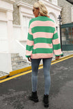 Striped Balloon Sleeve Knit Pullover - Trendsi - Flyclothing LLC