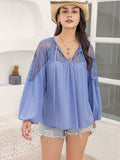 Lace Detail Tie Neck Balloon Sleeve Blouse - Trendsi - Flyclothing LLC