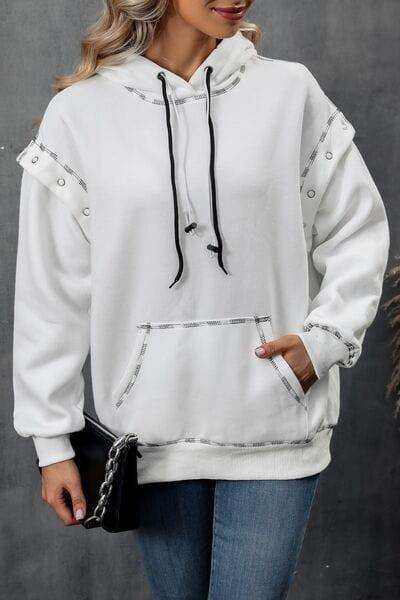 Drawstring Kangaroo Pocket Dropped Shoulder Hoodie - Trendsi - Flyclothing LLC