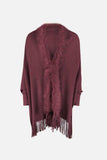 Fringe Open Front Long Sleeve Poncho - Trendsi - Flyclothing LLC