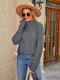 Cable-Knit Mock Neck Sweater - Trendsi - Flyclothing LLC