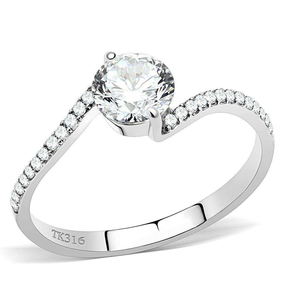 Alamode High polished (no plating) Stainless Steel Ring with AAA Grade CZ in Clear - Alamode - Flyclothing LLC