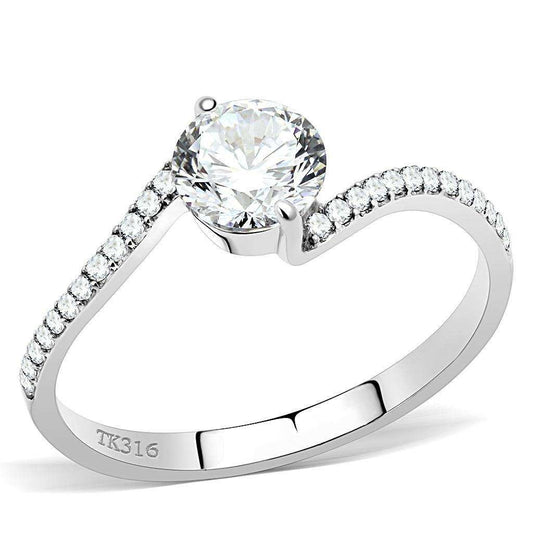 Alamode High polished (no plating) Stainless Steel Ring with AAA Grade CZ in Clear - Alamode - Flyclothing LLC