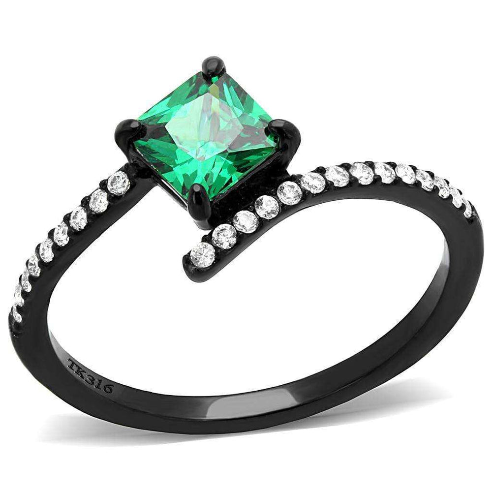Alamode IP Black(Ion Plating) Stainless Steel Ring with AAA Grade CZ in Emerald - Alamode - Flyclothing LLC