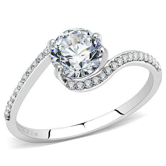 Alamode High polished (no plating) Stainless Steel Ring with AAA Grade CZ in Clear - Alamode - Flyclothing LLC