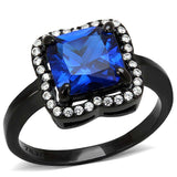 Alamode IP Black(Ion Plating) Stainless Steel Ring with Synthetic Spinel in London Blue - Alamode - Flyclothing LLC