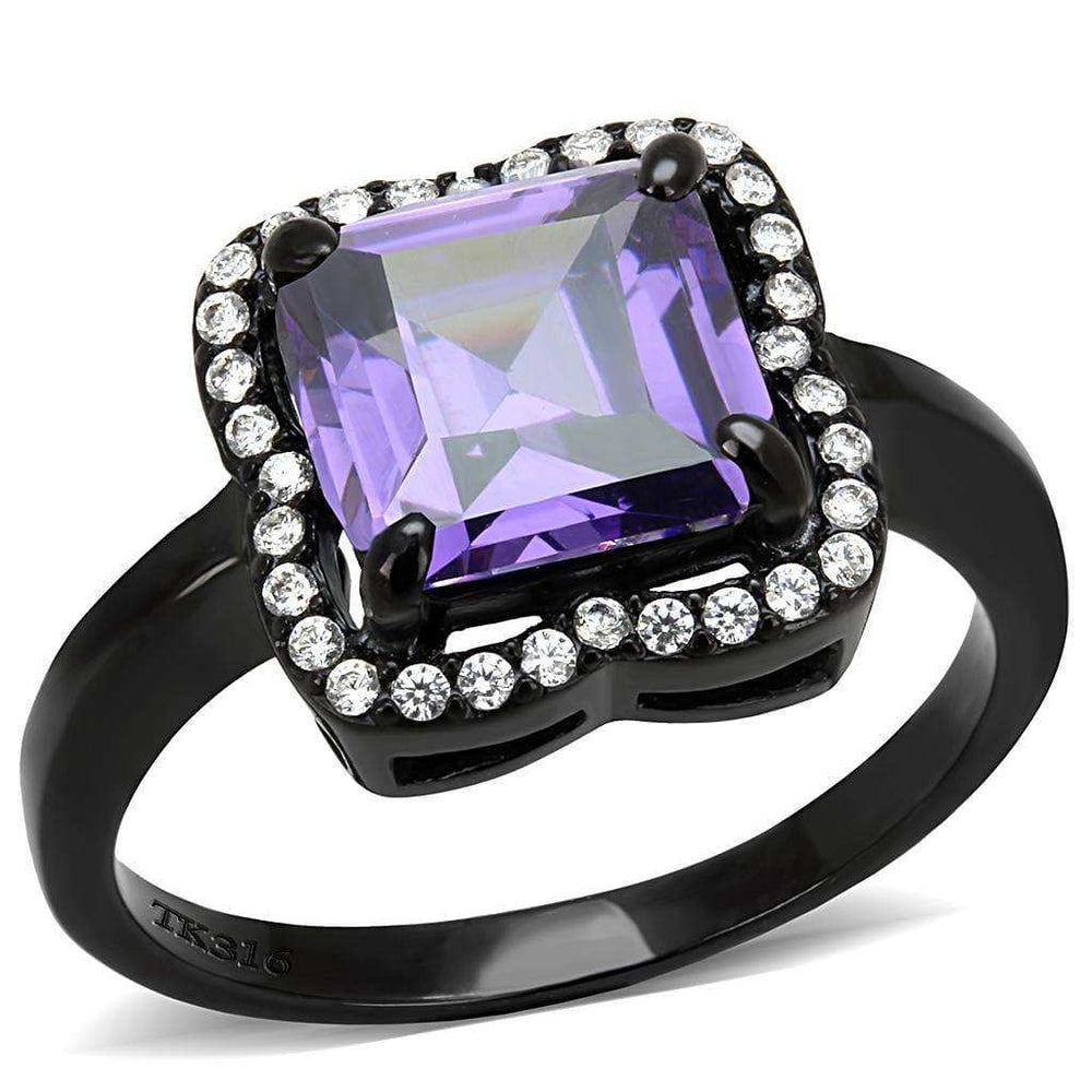 Alamode IP Black(Ion Plating) Stainless Steel Ring with AAA Grade CZ in Amethyst - Alamode - Flyclothing LLC