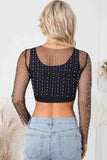 Pearl Long Sleeve Mesh Cropped Top - Trendsi - Flyclothing LLC