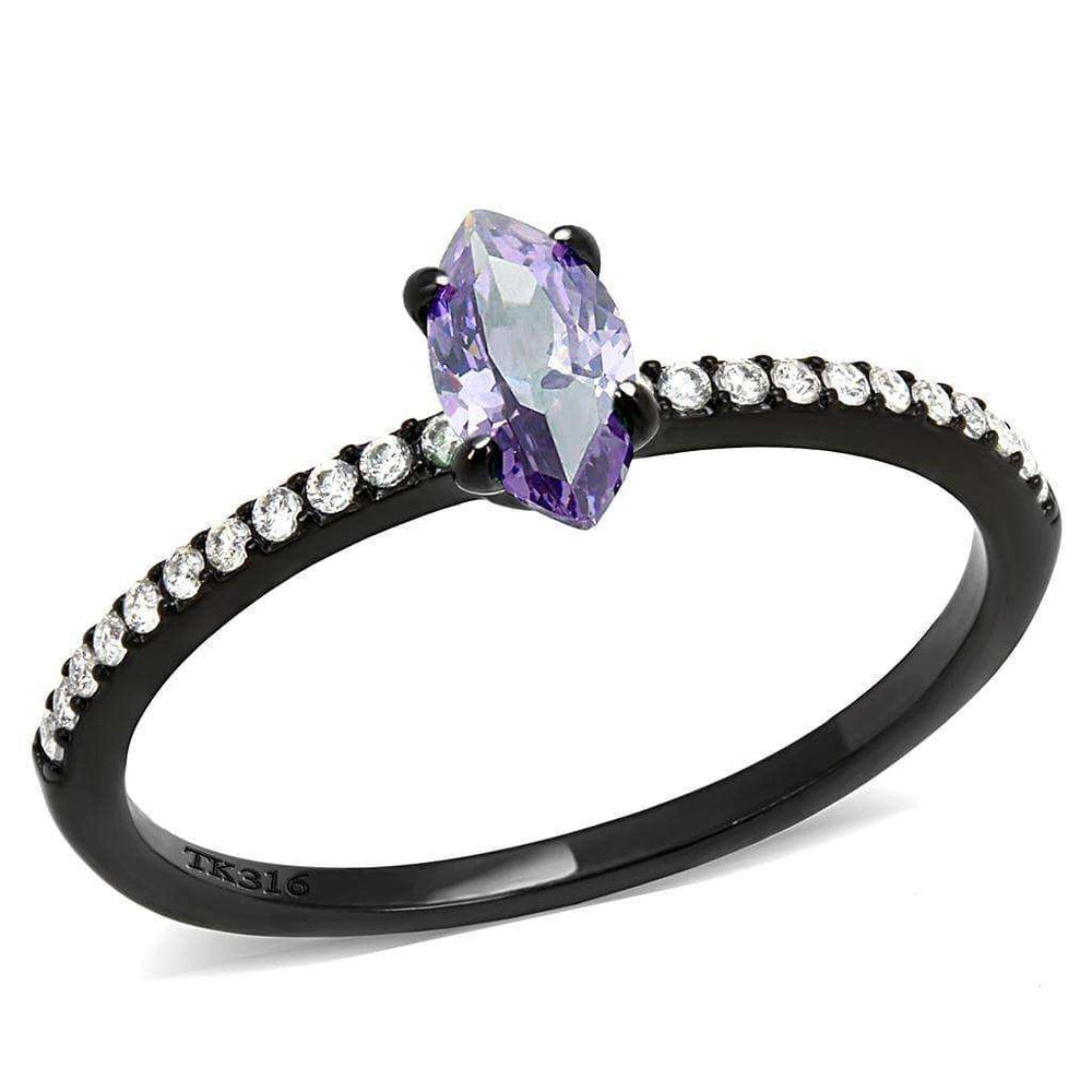 Alamode IP Black(Ion Plating) Stainless Steel Ring with AAA Grade CZ in Amethyst - Alamode - Flyclothing LLC