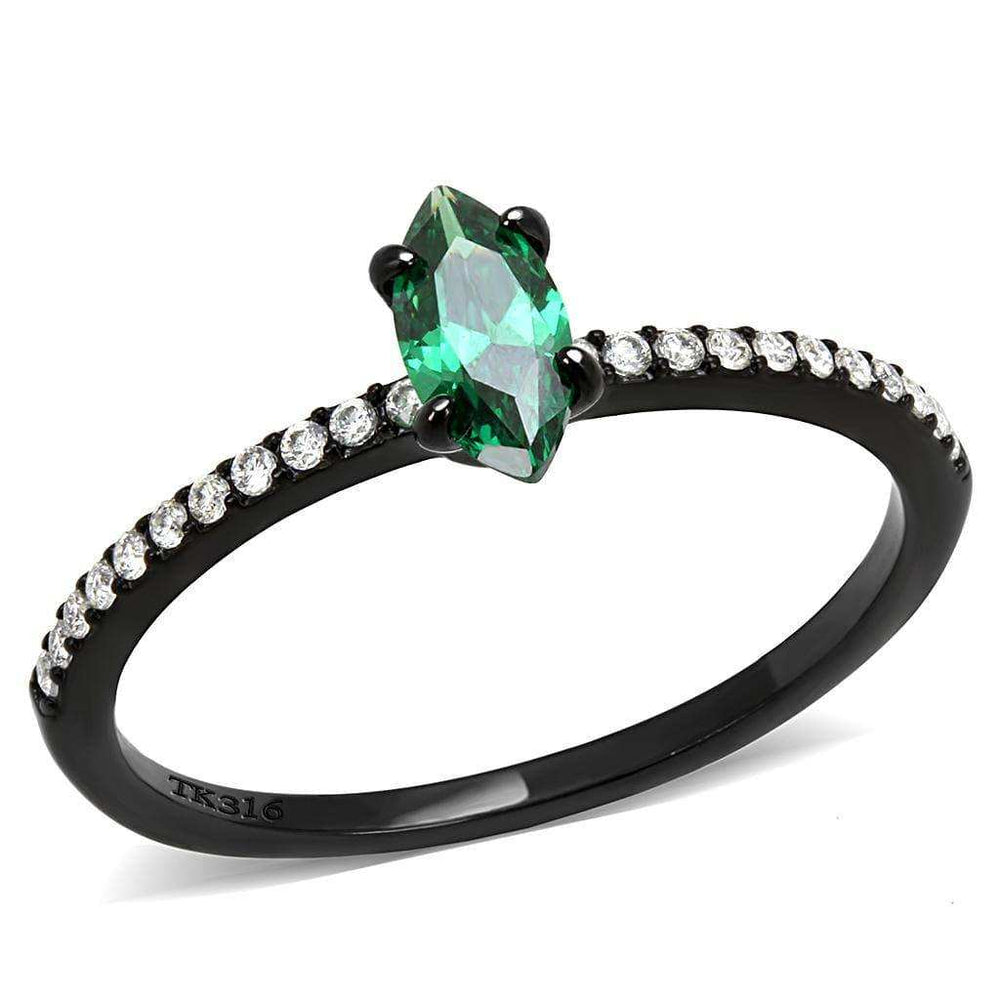 Alamode IP Black(Ion Plating) Stainless Steel Ring with AAA Grade CZ in Emerald - Alamode - Flyclothing LLC