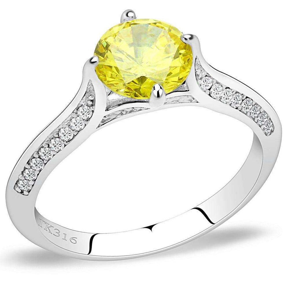 Alamode High polished (no plating) Stainless Steel Ring with AAA Grade CZ in Topaz - Alamode - Flyclothing LLC