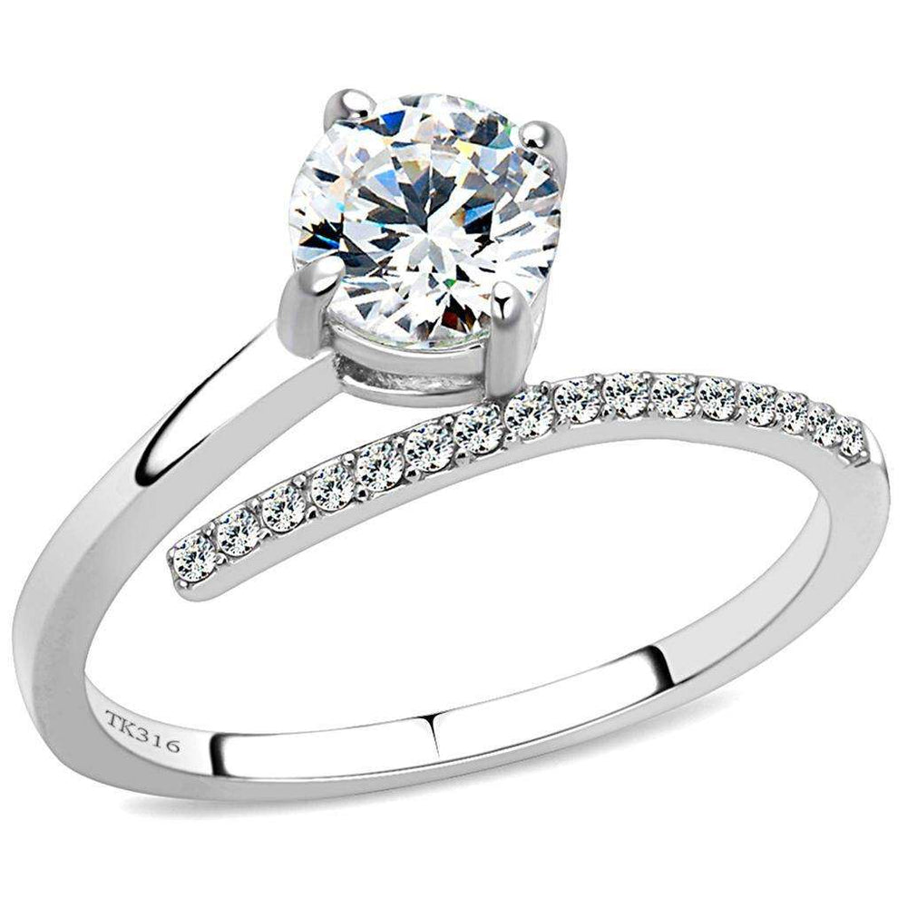 Alamode High polished (no plating) Stainless Steel Ring with AAA Grade CZ in Clear - Alamode - Flyclothing LLC