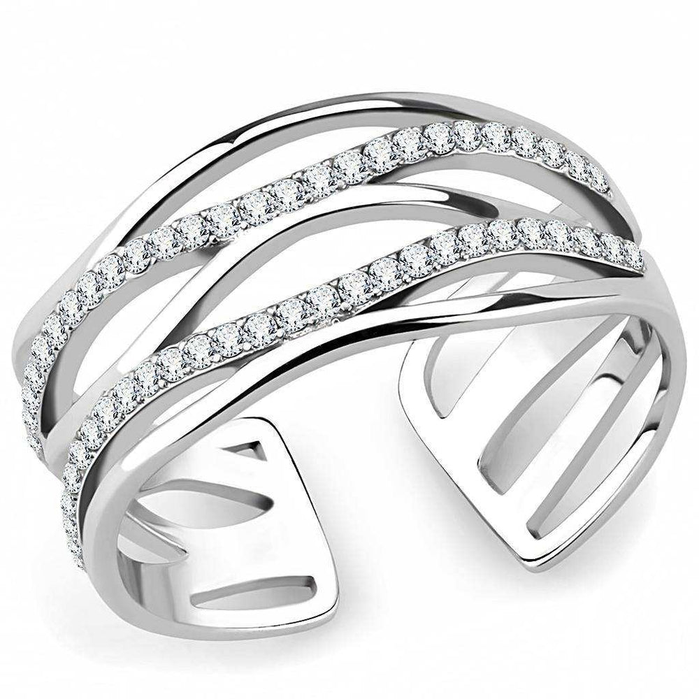 Alamode High polished (no plating) Stainless Steel Ring with AAA Grade CZ in Clear - Alamode - Flyclothing LLC
