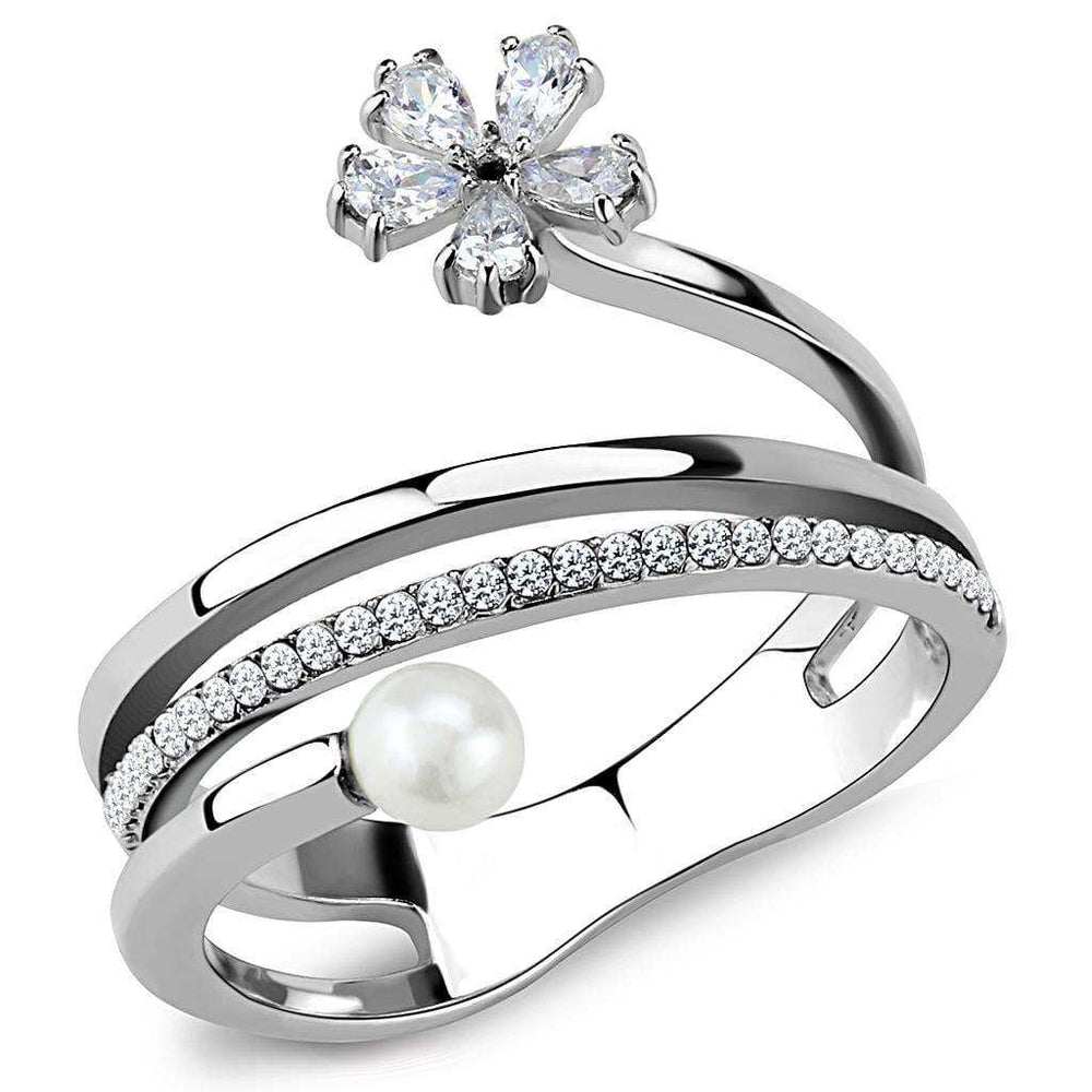 Alamode High polished (no plating) Stainless Steel Ring with Synthetic Pearl in White - Alamode - Flyclothing LLC