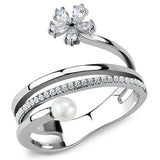 Alamode High polished (no plating) Stainless Steel Ring with Synthetic Pearl in White - Alamode - Flyclothing LLC