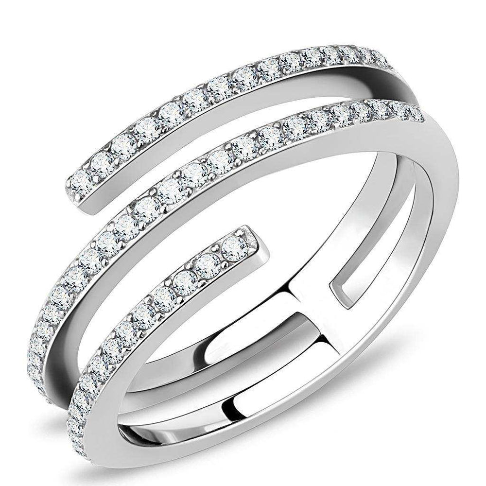Alamode High polished (no plating) Stainless Steel Ring with AAA Grade CZ in Clear - Alamode - Flyclothing LLC