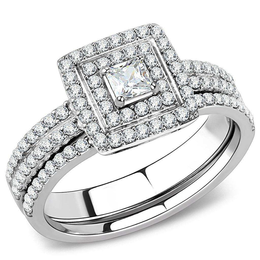 Alamode High polished (no plating) Stainless Steel Ring with AAA Grade CZ in Clear - Alamode - Flyclothing LLC