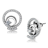Alamode High polished (no plating) Stainless Steel Earrings with AAA Grade CZ in Clear - Alamode - Flyclothing LLC