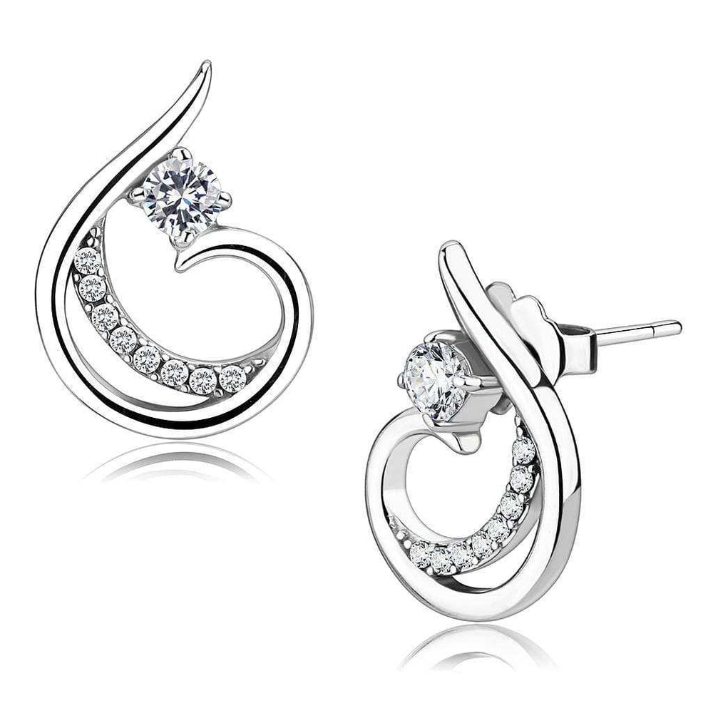 Alamode High polished (no plating) Stainless Steel Earrings with AAA Grade CZ in Clear - Alamode - Flyclothing LLC
