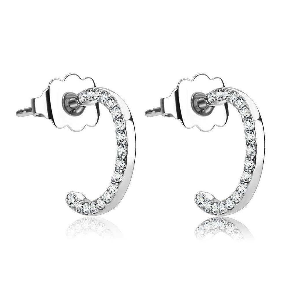 Alamode High polished (no plating) Stainless Steel Earrings with AAA Grade CZ in Clear - Alamode - Flyclothing LLC