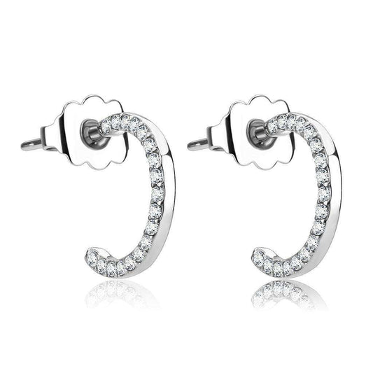 Alamode High polished (no plating) Stainless Steel Earrings with AAA Grade CZ in Clear - Alamode - Flyclothing LLC