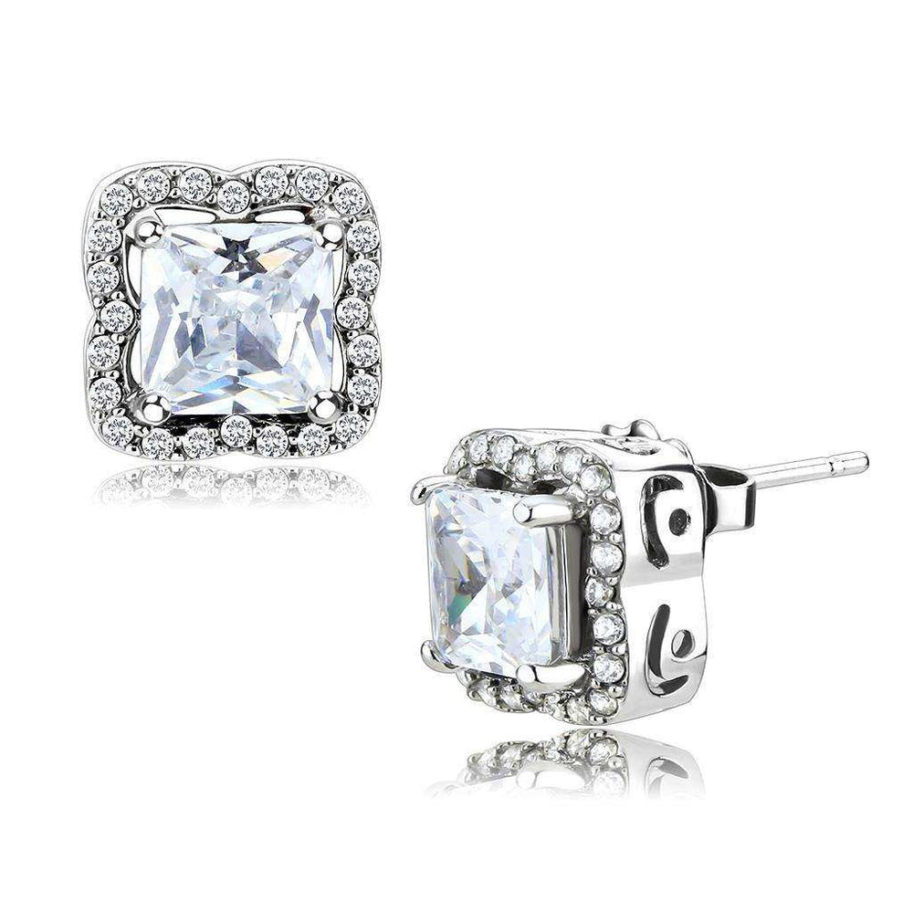 Alamode High polished (no plating) Stainless Steel Earrings with AAA Grade CZ in Clear - Alamode - Flyclothing LLC