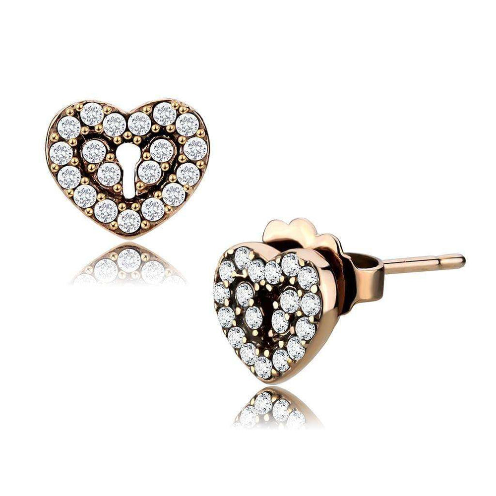 Alamode IP Rose Gold(Ion Plating) Stainless Steel Earrings with AAA Grade CZ in Clear - Alamode - Flyclothing LLC