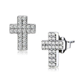 Alamode High polished (no plating) Stainless Steel Earrings with AAA Grade CZ in Clear - Alamode - Flyclothing LLC