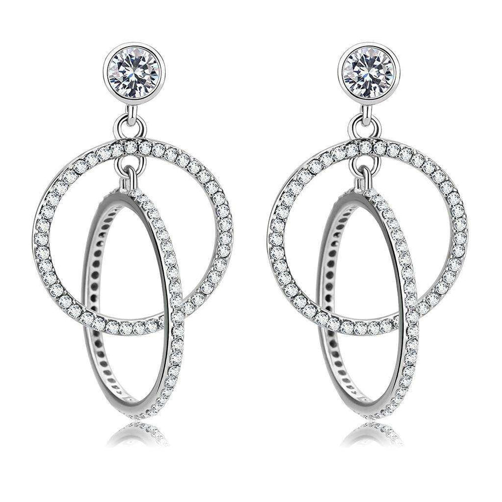Alamode High polished (no plating) Stainless Steel Earrings with AAA Grade CZ in Clear - Alamode - Flyclothing LLC