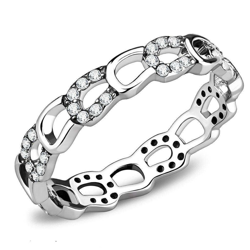 Alamode High polished (no plating) Stainless Steel Ring with AAA Grade CZ in Clear - Alamode - Flyclothing LLC