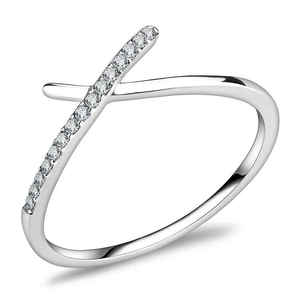 Alamode High polished (no plating) Stainless Steel Ring with AAA Grade CZ in Clear - Alamode - Flyclothing LLC